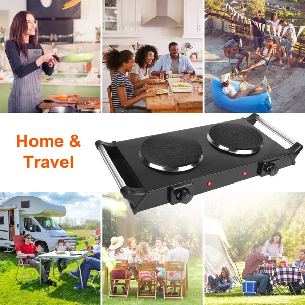 2000W Dual Burner Electric Hot Plate, 5 Temperature Settings (392℉-932℉), Portable Countertop Stove for All Flat Cookware, Fast & Even Heating, Easy to Clean, Ideal for Dorms, RVs, Apartments view 2