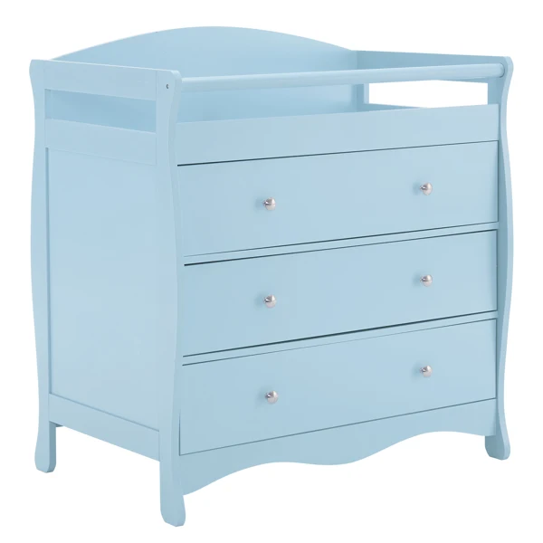 Blue painted finish, MDF, three drawers, 90.5*58*92cm, children's wooden bed with safety belt and changing table for babies view 2