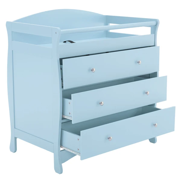 Blue painted finish, MDF, three drawers, 90.5*58*92cm, children's wooden bed with safety belt and changing table for babies view 4
