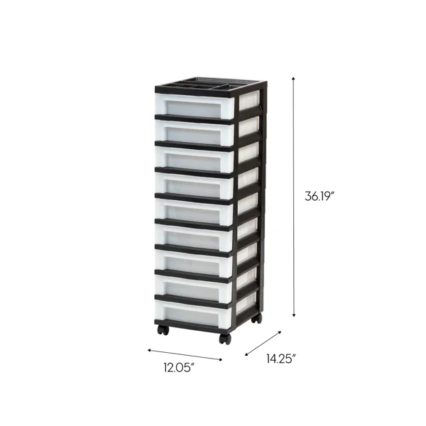9-Drawer Narrow Plastic Storage Drawer Cart with Organizer Top, Black (Shipment from Walmart) view 2