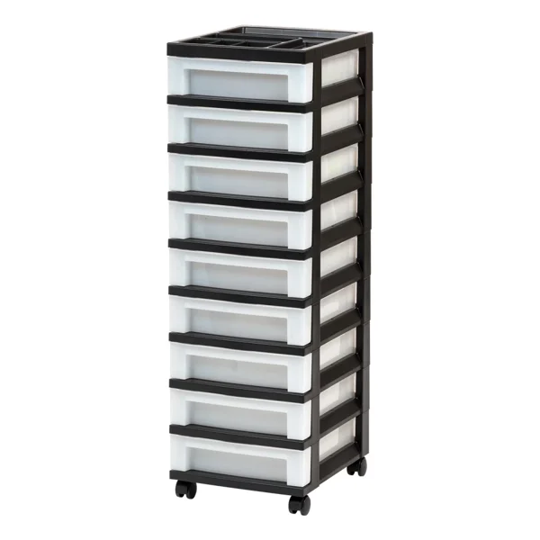 9-Drawer Narrow Plastic Storage Drawer Cart with Organizer Top, Black (Shipment from Walmart)