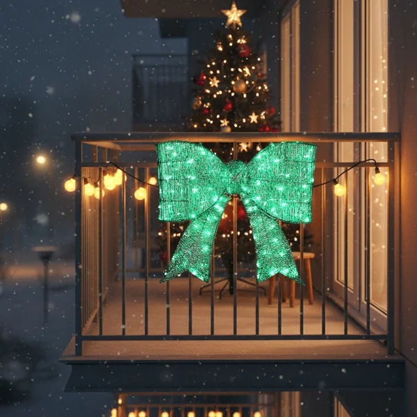 Pre-lit Outdoor Giant Bowknot Christmas Decoration, Lighted Metal Frame with 124 Green LED Lights, for Front Door Gate Wall Indoor Outdoor Holiday Party, Green view 6