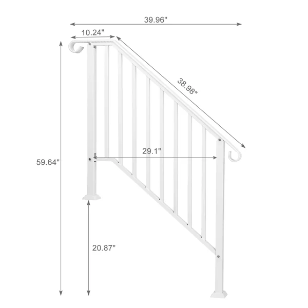 Handrails for Outdoor Steps, Iron Handrail Fits 3 Step, Transitional Handrail with Installation Kit, White view 2