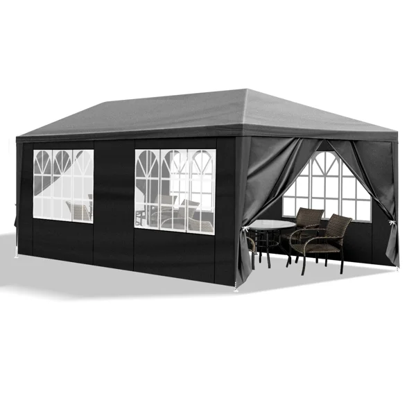10'x20' Outdoor Party Tent with 6 Removable Sidewalls, Waterproof Canopy Patio Wedding Gazebo, Black view 2