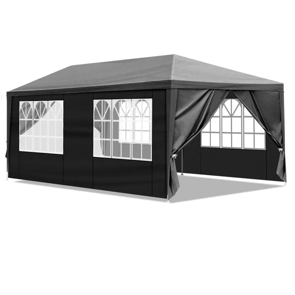 10'x20' Outdoor Party Tent with 6 Removable Sidewalls, Waterproof Canopy Patio Wedding Gazebo, Black