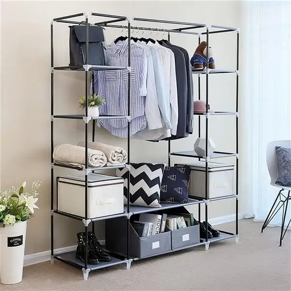 69" Portable Clothes Closet Wardrobe Storage Organizer with Non-Woven Fabric Quick and Easy to Assemble Extra Strong and Durable Black view 4