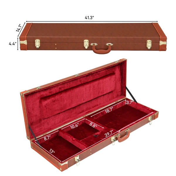 [Replace 82303602] Electric Guitar Square PU Hard Case Fits ST TL Burning fire 170 Style Electric Guitar Brown view 6