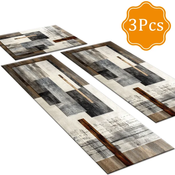 Three-piece kitchen rug set, non-slip and washable, abstract pattern kitchen hallway rug, soft and comfortable, suitable for sinks, floors, entrances, hallways and bathrooms. view 2