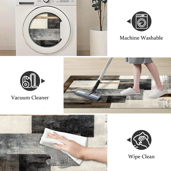 Three-piece kitchen rug set, non-slip and washable, abstract pattern kitchen hallway rug, soft and comfortable, suitable for sinks, floors, entrances, hallways and bathrooms. view 4