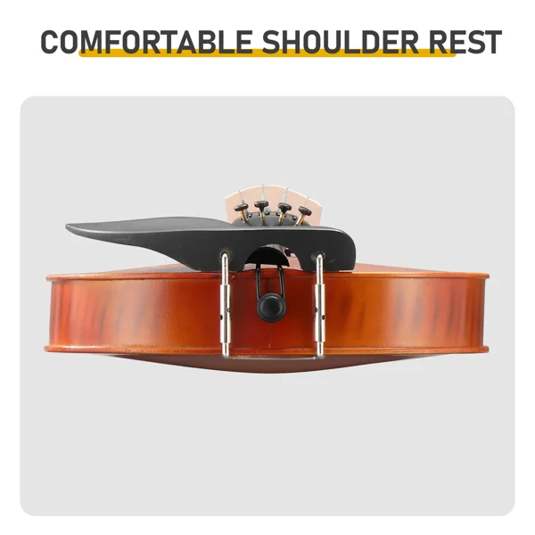 Brand new 4/4 acoustic matte tiger stripe violin set includes phonetic symbols sticker, tuner, string set, shoulder rest, rosin, bow, and premium gift box. view 2