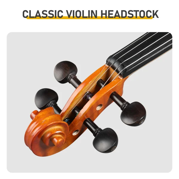 Brand new 4/4 acoustic matte tiger stripe violin set includes phonetic symbols sticker, tuner, string set, shoulder rest, rosin, bow, and premium gift box. view 5