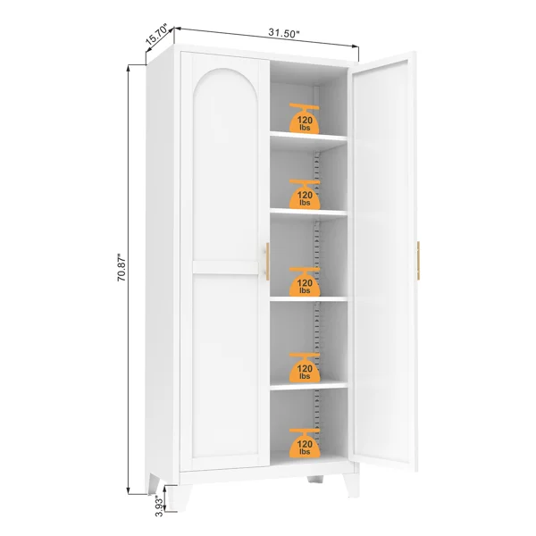 71'' 2 Shapely Doors Cabinet, Metal Storage Cabinet with Doors and Adjustable Shelves, for Bedroom, Living Room, Kitchen(White)-Does not support self pick up view 6