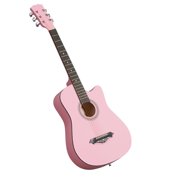 Matte Pink 38-inch Acoustic Guitar with Picks, Strings, Capo, Case, Tuner, and Strap view 2