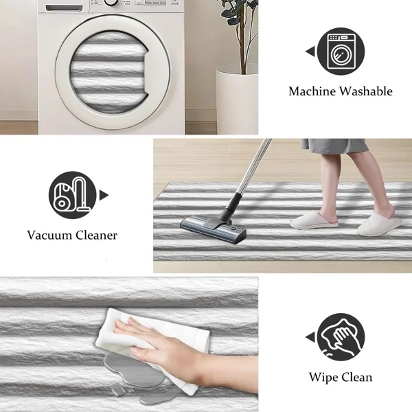 Three-piece kitchen rug set, non-slip and washable, abstract pattern kitchen hallway rug, soft and comfortable, suitable for sinks, floors, entrances, hallways and bathrooms. view 3