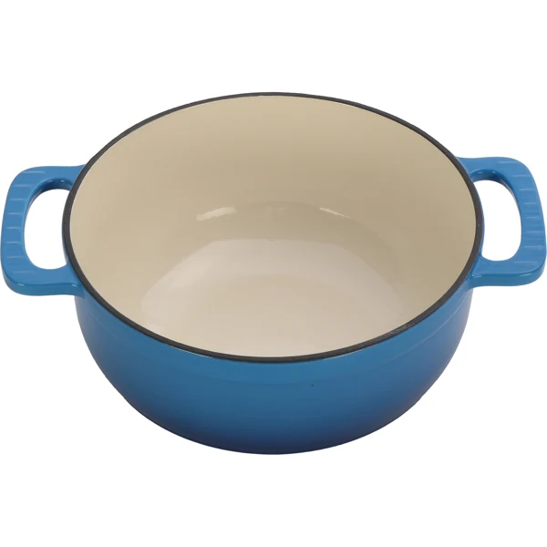 Cast iron 6QT cooking pot - Gradient blue - Includes two silicone gloves - Enamel pot view 3