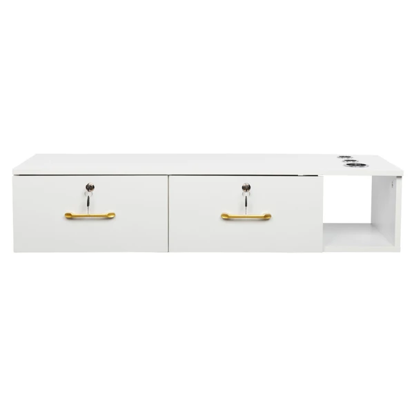15mm E0 particleboard linen two draw three holes with lock salon cabinet white view 2