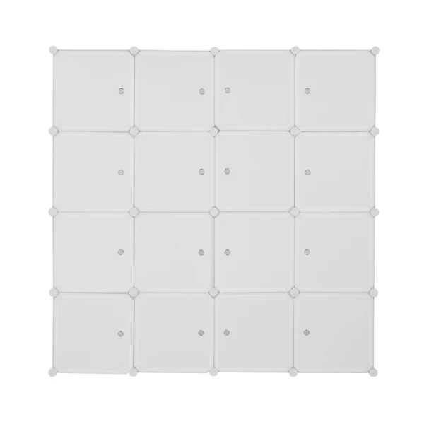 4-layer 16 Cube Organizer Stackable Plastic Cube Storage, Plastic + Steel Wire with 3 Clothes Rails, Free to Assemble, White view 2