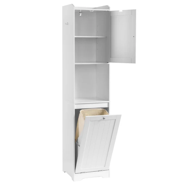 White melamine-faced particleboard, vertical grain, 40*40*180cm, 1 door + bottom flip-down drawer with non-woven storage bag, bathroom tall cabinet view 4