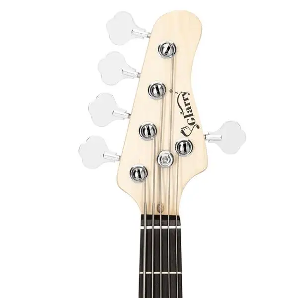 Gjazz Electric 5 String Bass Guitar Full Size Bag Strap Pick Connector Wrench Tool Transparent Yellow view 5