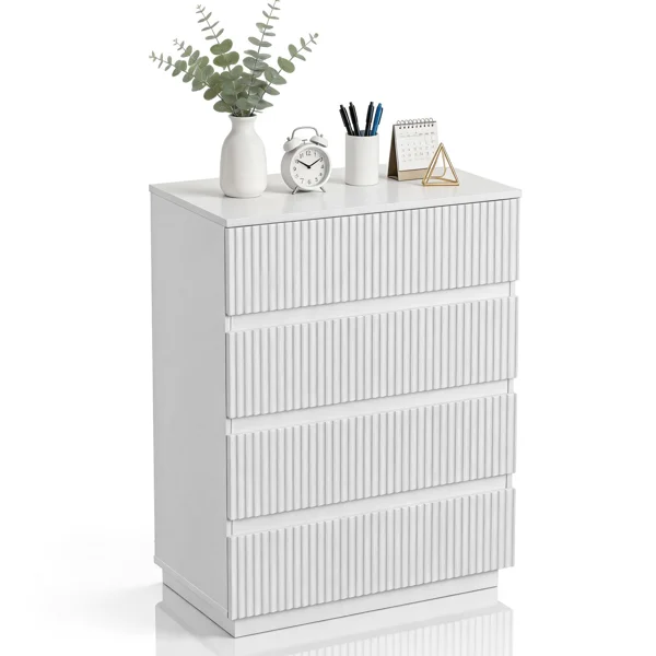 Handleless Grille-Finished 4-Drawer Bedside Table P2 Particleboard + MDF & Melamine Veneer + Thermoformed Drawer Dresser 23.62*14.96*30.71in White view 3