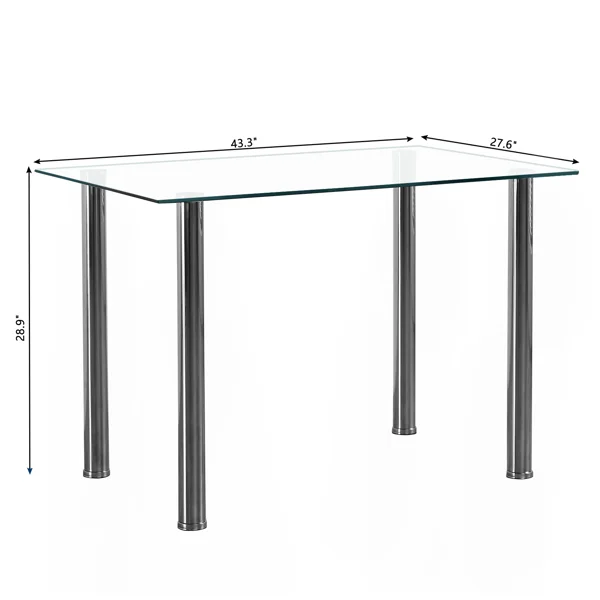 [Same Code:65542081]4-seat simple rectangular cylindrical leg table tempered glass stainless steel clear glass 110 * 70 * 75cm view 2