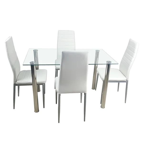 [Same Code:65542081]4-seat simple rectangular cylindrical leg table tempered glass stainless steel clear glass 110 * 70 * 75cm view 3
