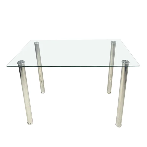 [Same Code:65542081]4-seat simple rectangular cylindrical leg table tempered glass stainless steel clear glass 110 * 70 * 75cm view 5