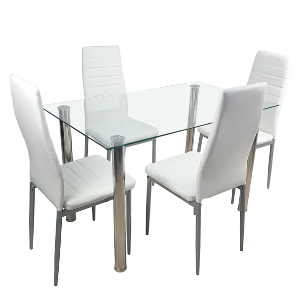 [Same Code:65542081]4-seat simple rectangular cylindrical leg table tempered glass stainless steel clear glass 110 * 70 * 75cm view 6