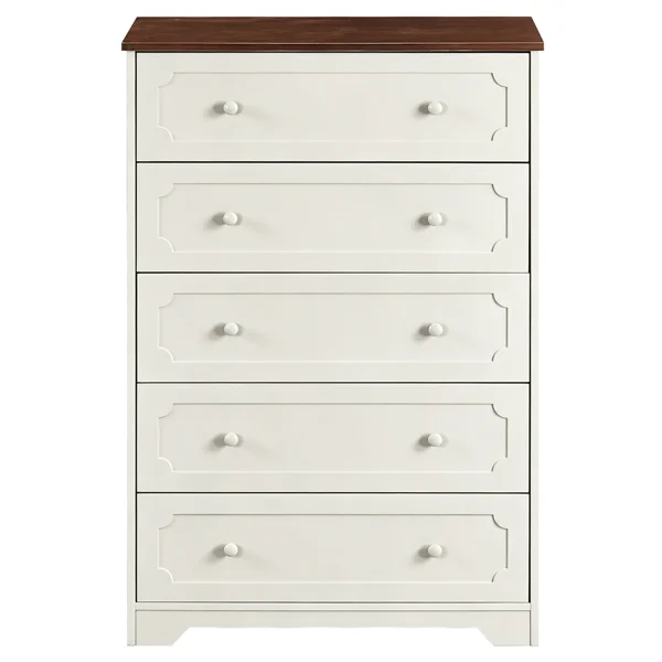 5-Drawer Cabinet with Solid Wood Veneer and Paint P2 MDF + P2 Particleboard Storage Cabinet 31.3*15.55*47.24in Dark brown Ceiling Panels + Light Brown Cabinets view 2
