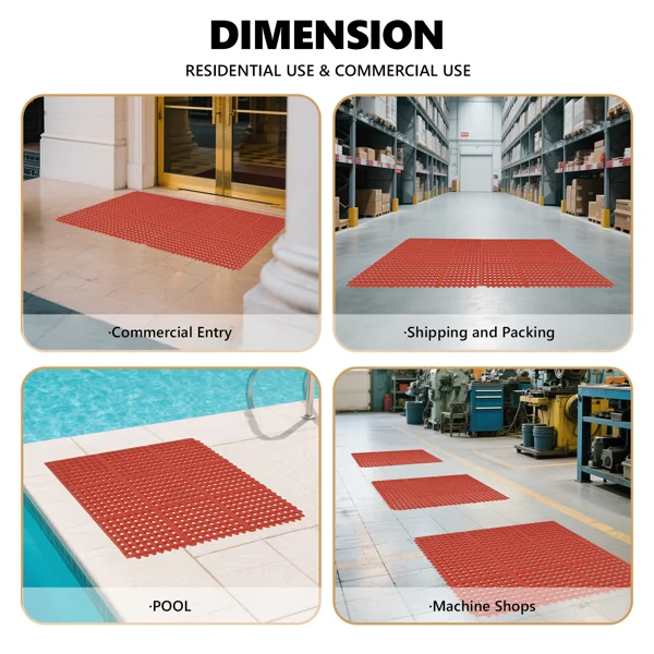 1PC Red Rubber Anti-Fatigue Kitchen Mat, 90x90x1.2cm, Thick Non-Slip Floor Mat view 5