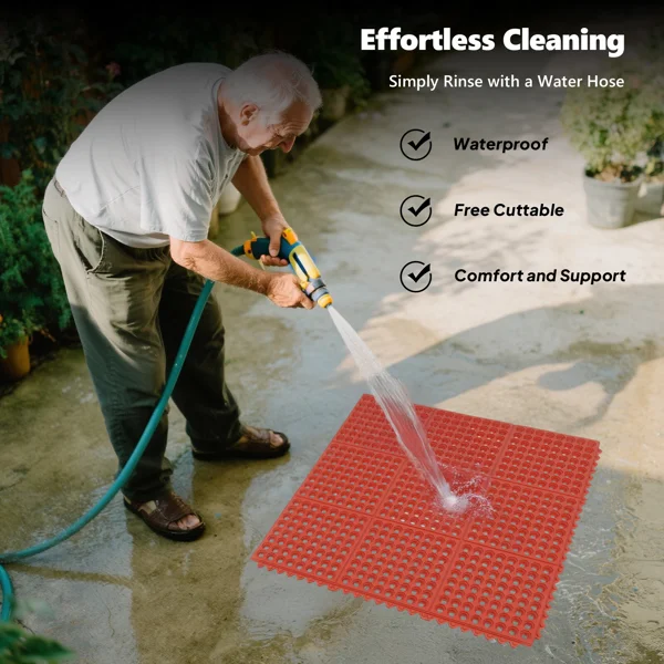 1PC Red Rubber Anti-Fatigue Kitchen Mat, 90x90x1.2cm, Thick Non-Slip Floor Mat