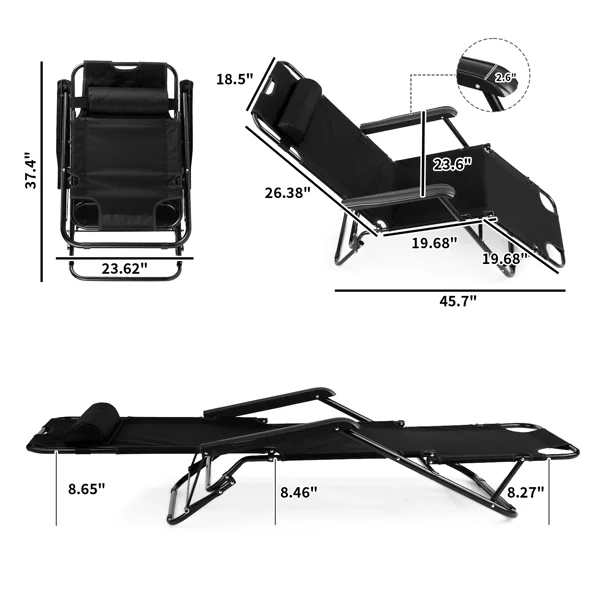 Portable Dual Purposes Extendable Folding Reclining Chair Black view 3
