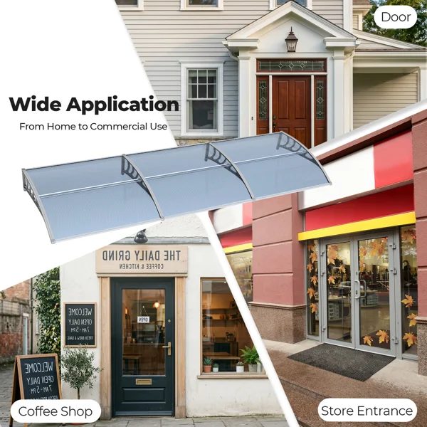 Awning for Door Entrance Window, 38x120 Inch Window Canopy Exterior, UV Rain Snow Protection for House Porch Patio Deck, Gray Bracket & Gray Blue Board view 6