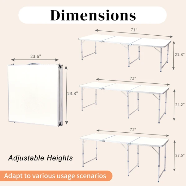 180 x 60 x 70cm Aluminum Alloy Folding Table White view 5