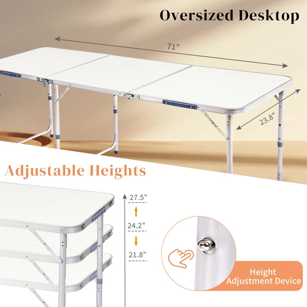 180 x 60 x 70cm Aluminum Alloy Folding Table White view 6