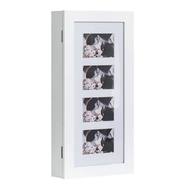 Simple PVC Wood Grain Coating Photo Storage Damp-proof Jewelry Mirror Cabinet White view 3