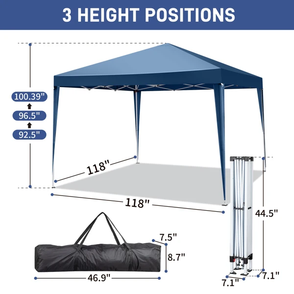 3 x 3m Two Doors & Two Windows Practical Waterproof Right-Angle Folding Tent Blue view 4
