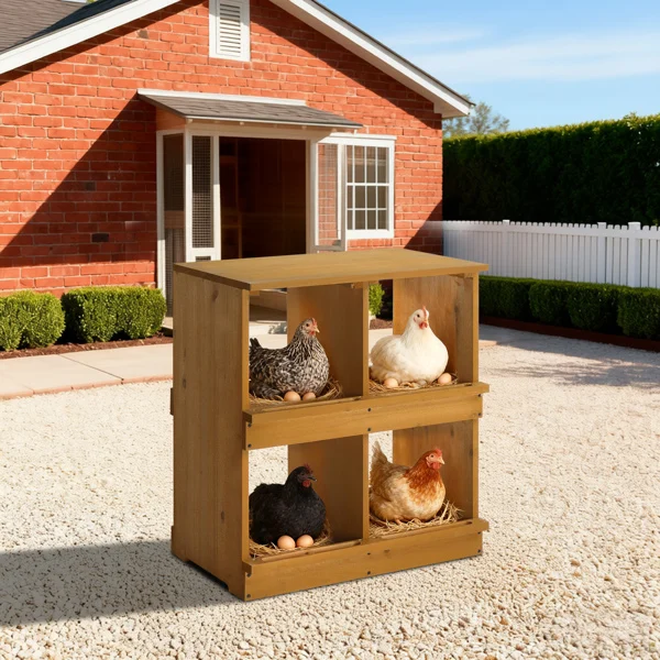 Nesting Boxes for Chickens, Wooden Chicken Nesting Box, Laying Eggs Nest Box for Chickens Hens Ducks, Yellow, 4 Compartments view 4