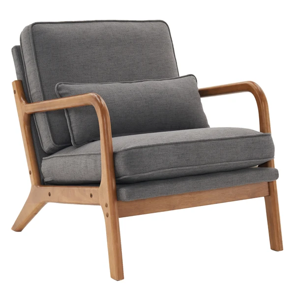 [Same Code:33734058]Oak Armrest Oak Upholstered Single Lounge Chair Indoor Lounge Chair Dark Grey view 6