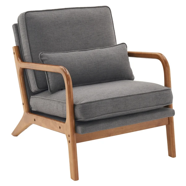 [Same Code:33734058]Oak Armrest Oak Upholstered Single Lounge Chair Indoor Lounge Chair Dark Grey