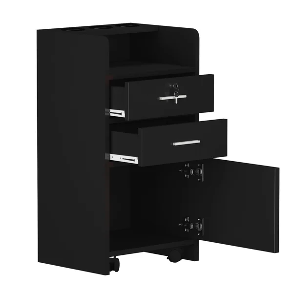Salon Wood Rolling Drawer Cabinet Trolley Spa 3-layer Cabinet Equipment with A Lock Black view 4