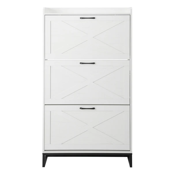 Barn door three-drawer cabinet with top panel; shoe cabinet; particleboard; 80*24*145cm; distressed white view 4