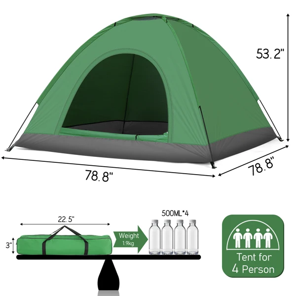 3-4 Person Camping Dome Tent Army Green view 3