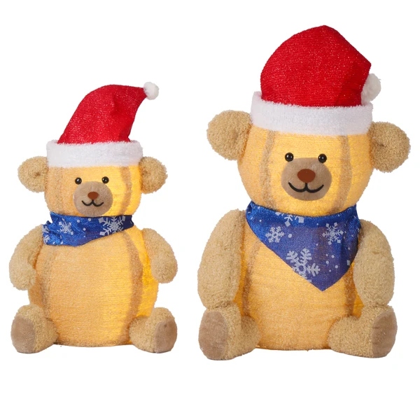 Set of 2 Lighted Plush Bear Christmas Decorations, Pre-lit Pull Up Holiday Decor with 60 Warm White LED Lights for Xmas Outdoor Indoor Decor Lighted Holiday Displays view 2