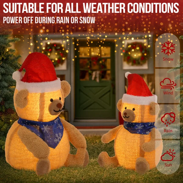 Set of 2 Lighted Plush Bear Christmas Decorations, Pre-lit Pull Up Holiday Decor with 60 Warm White LED Lights for Xmas Outdoor Indoor Decor Lighted Holiday Displays view 5