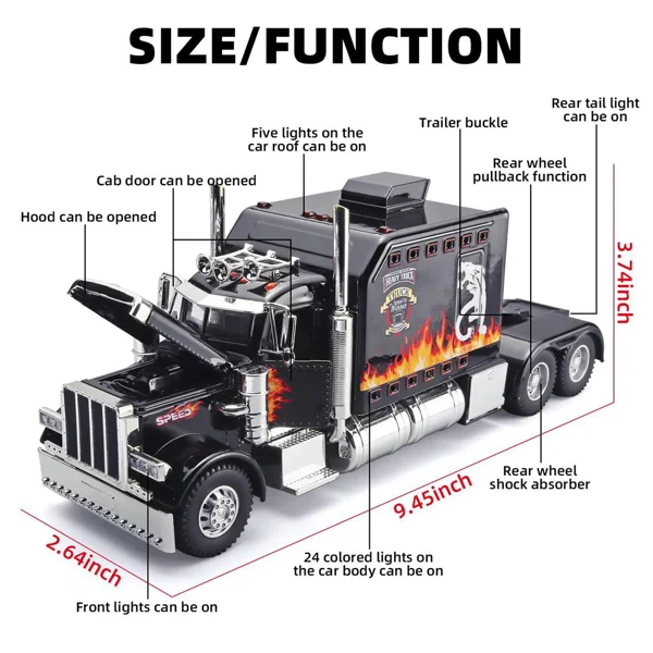 Semi Truck Toys for Boy Heavy Trucks,Metal Diecast Trucks Model Pull Back Cars with Light and Sound,Truck and Trailer Toys for Boys,Toy Trucks for Boys Age 4-8 view 2