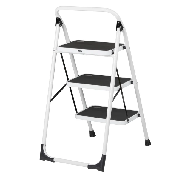 Home Use 3-Step Short Handrail Iron Ladder Black & White view 4