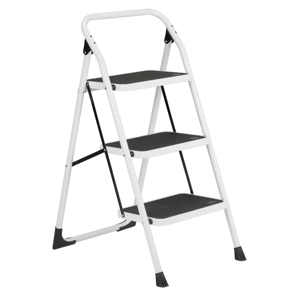 Home Use 3-Step Short Handrail Iron Ladder Black & White view 6