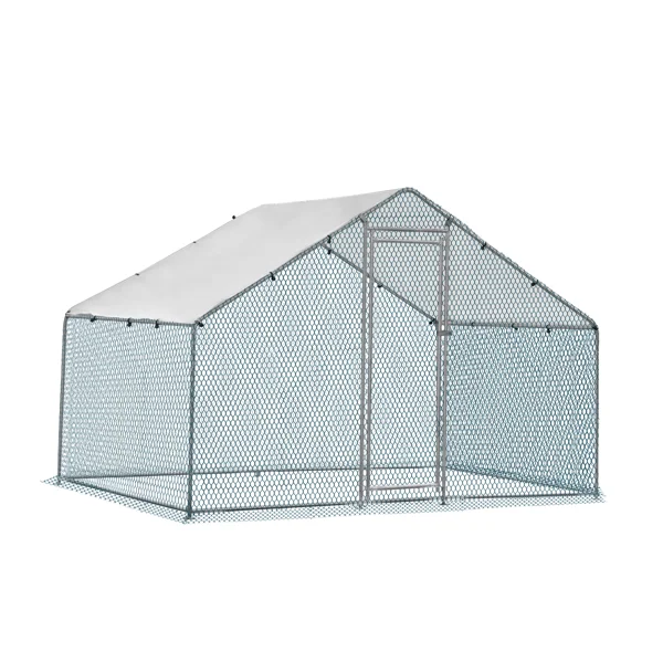 2*2*2m/6.5x6.5x6.5ft Silver Chicken Coop with Pointed Roof, 180g PE Rain Cloth, Metal Chicken and Rabbit Cage view 2