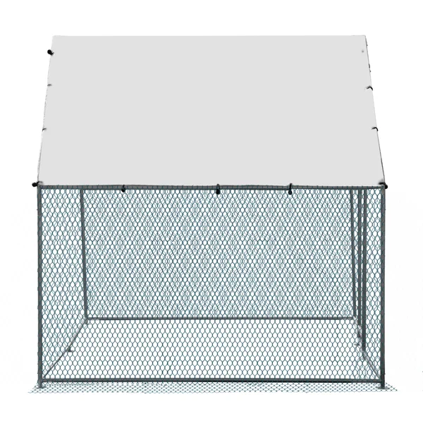 2*2*2m/6.5x6.5x6.5ft Silver Chicken Coop with Pointed Roof, 180g PE Rain Cloth, Metal Chicken and Rabbit Cage view 3
